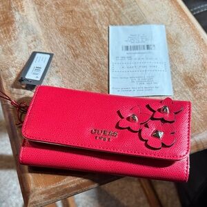GUESS Red Wallet with Floral Design